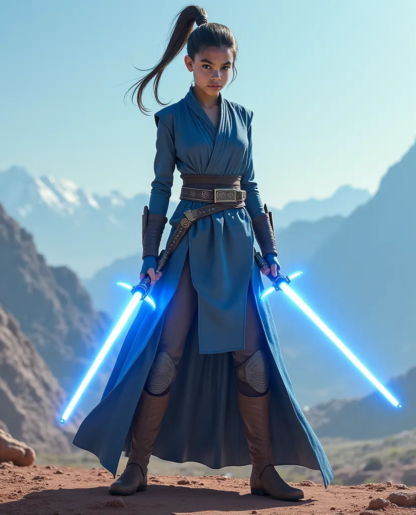 Togruta Jedi with two blue lightsabers