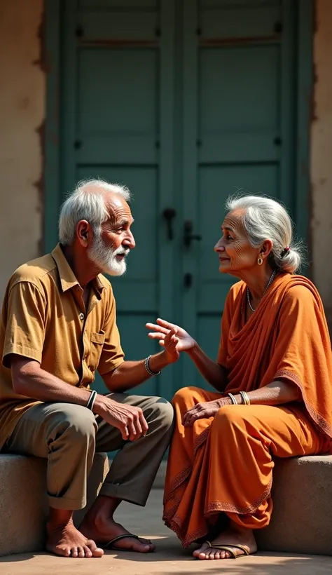 Indian old men discussing with his wife