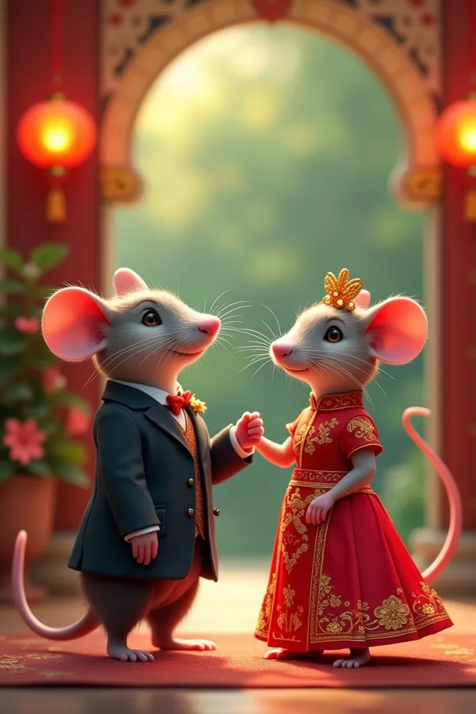 - ** Image 1 :** Mouse Groom in Suit, Hail Bride in Lucky Red Wedding Dress.