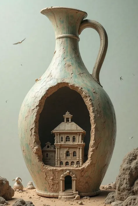 Let it be a wider handle jug upstairs than downstairs, That a building is carved inside the jar