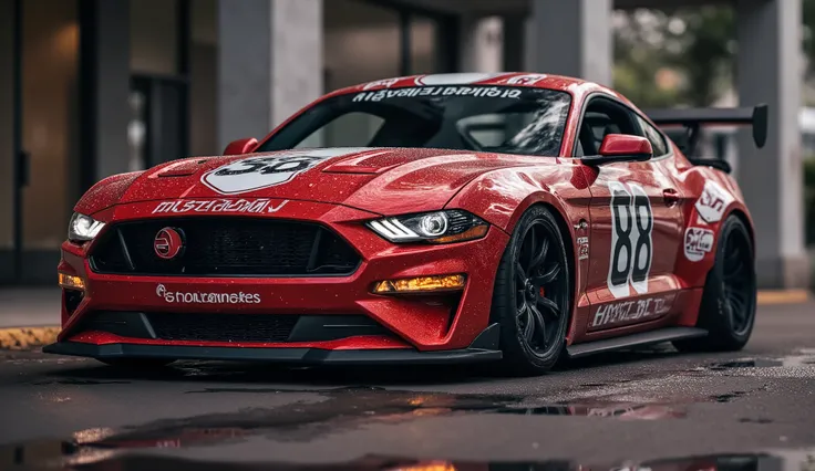 his car is a 2025 #88 Ford Mustang with hycade wide body kit, in the style of andreas rocha, erik jones, diego rivera, bold lettering, rtx, group f/64, havencore, 8k, ultra detailed + details + Cinematic + Color Grading + hyper - detailed + beautifully col...