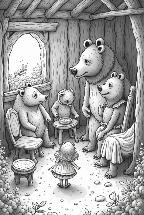 Goldilocks and the Three Bears Black and white draw