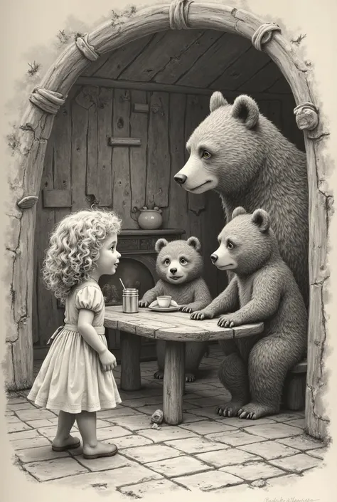 realistic sketch Goldilocks and the Three Bears