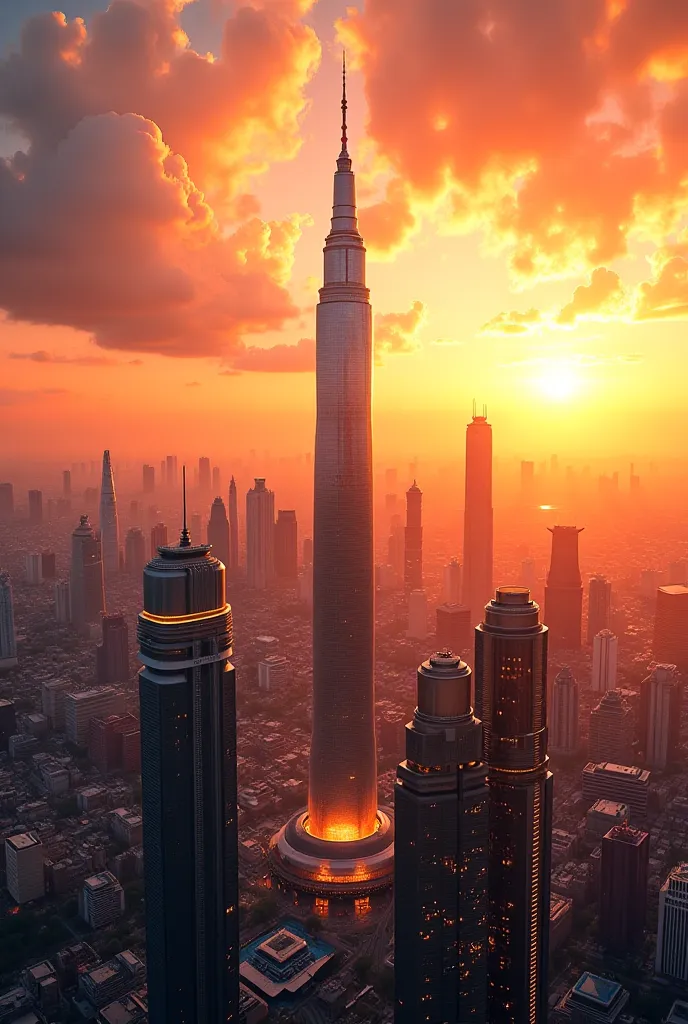 Futuristic skyline of bangkok, golden hour, awesome, masterpiece