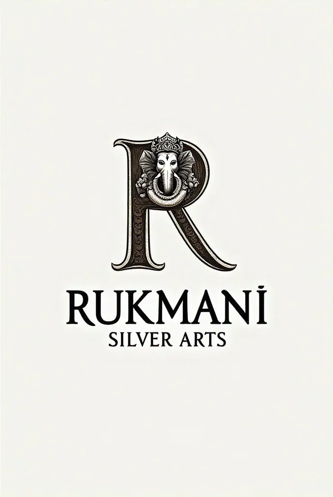 I want to create a logo name(Rukmani silver arts) and in the word 'R' have a ganesh ji image.