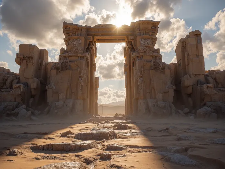 Wasteland,  Adventure , RUINS OF ANCIENT EGYPTIAN CIVILIZATION,  Morning Sun,  no people,  has no life.,  Realistic, masterpiece, movies, Clear Details, 8K resolution, front view.