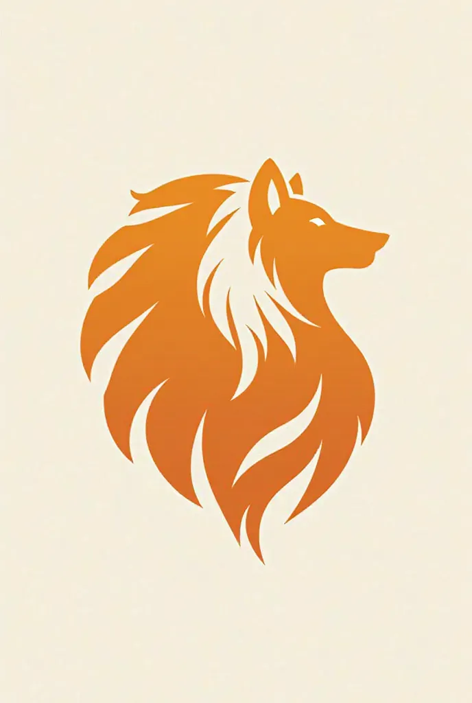 Create a logo with a lion in the left profile and a wolf in the right profile in orange 