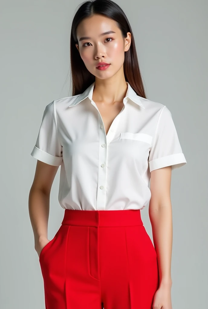 White and red executive uniform for women and men short sleeve