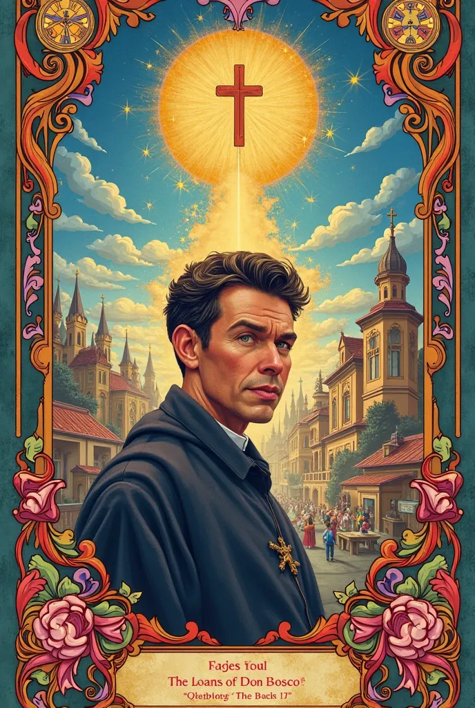 From the book Don Bosco, a new biography draws a drawing of an alternative cover for this text, in which you can capture the graphic elements that could be striking for a young audience. 