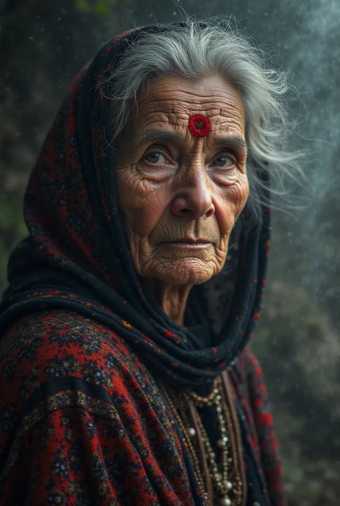 Dark flux photo of Nepali grandmother 