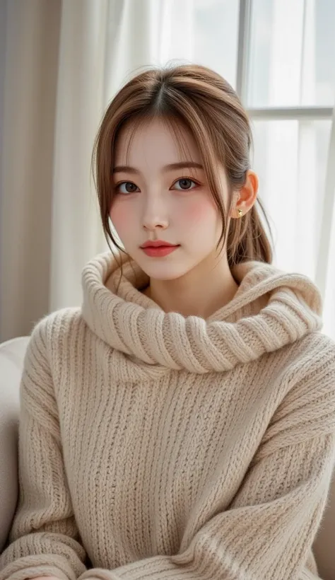 Girl in knitwear,looks like an older sister,