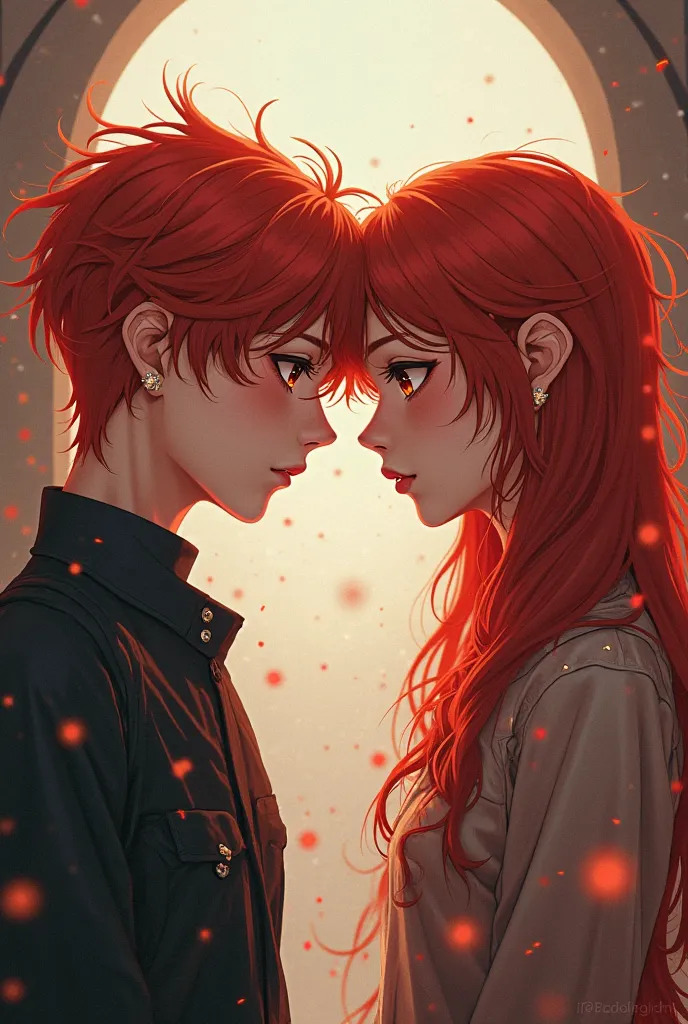 Red haired anime twins man and woman