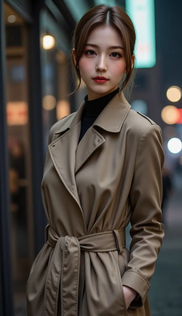 girl in trench coat,looks like an older sister