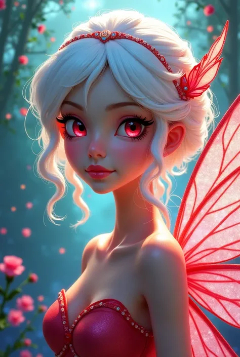 Make a Winx girl with white hair and dark red red eyes, Don't make it gloomy