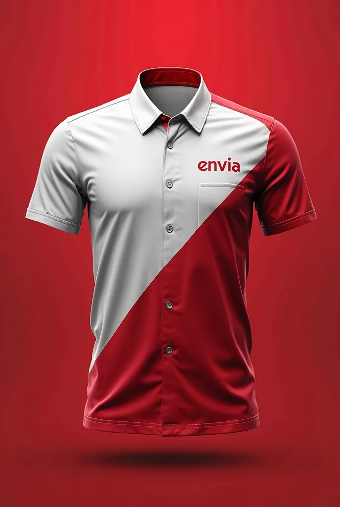 Red and white executive uniform, short sleeve for men with the Envia logo