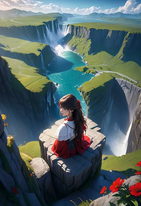 Cliff overlooking the waterfall,  Rock overlooking  {x}  There are a few arched stones at the top, Matte painting 8k, Matte Paint 8K, Portrait Wallpaper 8K, Portrait Wallpaper 8K, Portrait Wallpaper 4K, Portrait Wallpaper 4K, The Lost Series,  Realistic Fa...