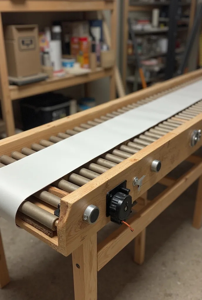 Show me a homemade conveyor belt using stepper motors and wood, Something simple