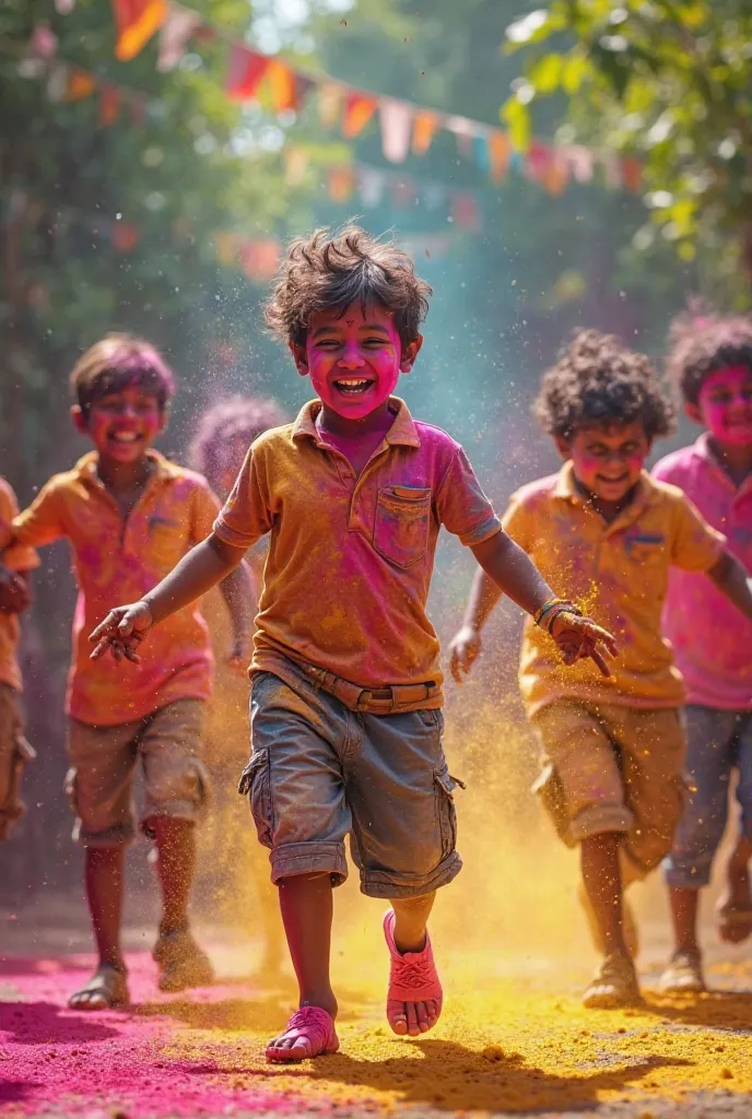 Small boys playing Holi with each other’s 
