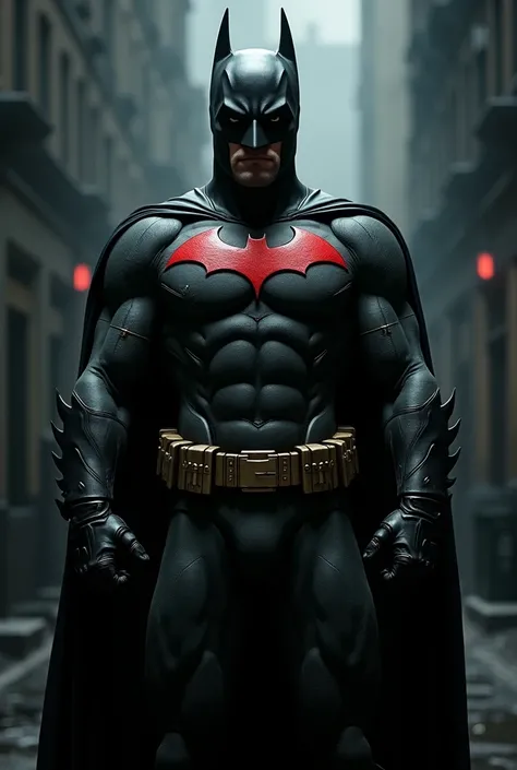 Batman from the Robert Pattinson movie, A full body from head to toe, with the red logo 