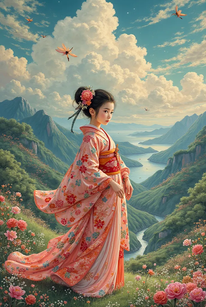 Niitami girl in kimono landscape painting fantasy feel