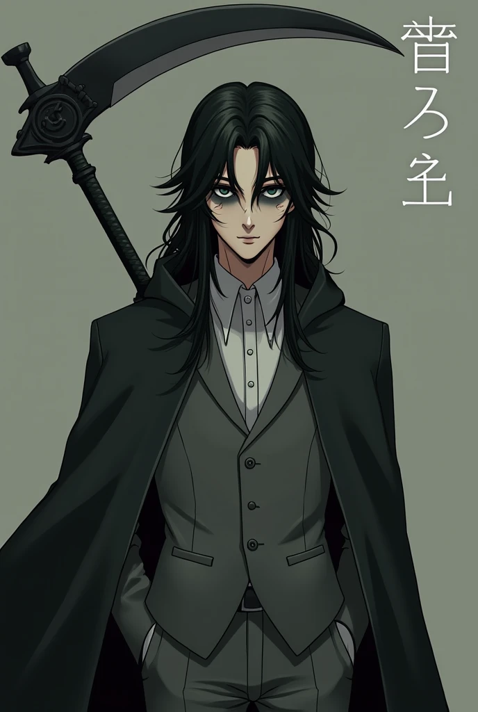 İn anime style. Name: zigev
Age: ???(Looks like a yaung adult)
Gender: male
Heigh: 5 foot 6
Appearance: long black hair that goes down to his upper back, stoic face, emotionless experission, deadpan.
Eyes: his eyes backgraund is complety black/dark, his ey...