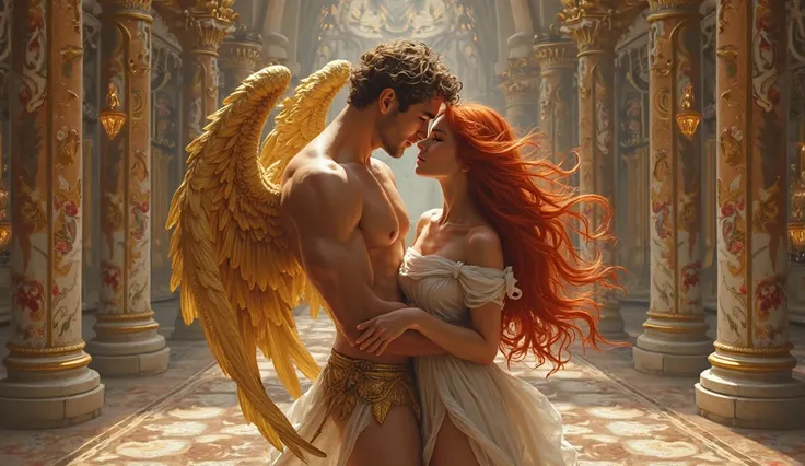 EROS, god of love, and SHADOW, red hair, precious goddess of souls, very much in love and envy by everyone in Aphrodite's palace. 