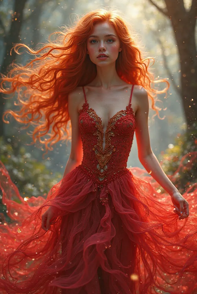  I would like to create a character with long red hair and her animated red dress