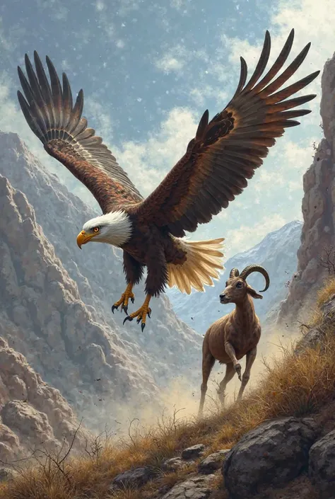 Eagle hunting a goat 