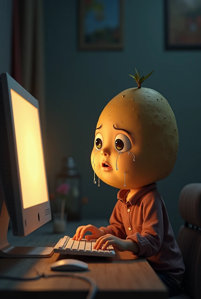 make a boy a potato who cries from the computer 