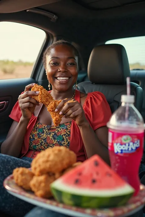 Take a picture of an African with Kentucky Fried Chicken watermelon and cool aid grape in the bottle and he's sitting in a new Dodge Charger you have to see the whole car