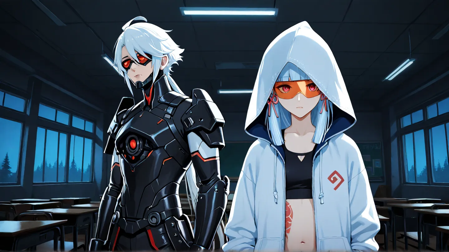 and two eyeglass lenses sewn into the hood,  a detailed painting by Jin Homura, pixiv, shin hanga, highly detailed face , (( extreme details)), biomechanical opai,  but the armor covers your face , , Ayaka Genshin impact,  azur lane style, visor covering y...