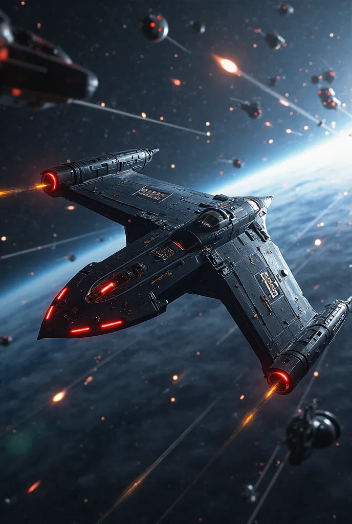 a close up of a spaceship flying through space with a lot of stars, concept art by John La Gatta, cg society contest winner, digital art, wide shot of a spaceship battle, star citizen halo, sci - fi spaceship in combat, an epic space ship scene, star citiz...