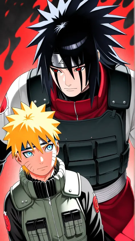 Naruto Uzumaki, male, 30 years old, strong, blue eyes, elite shinobi from Vila da Folha, dressed in a green military tactical protective vest over a tight-fitting black uniform.
Fights against the feared Madara Uchiha black hair, sharingan eyes, dressed in...