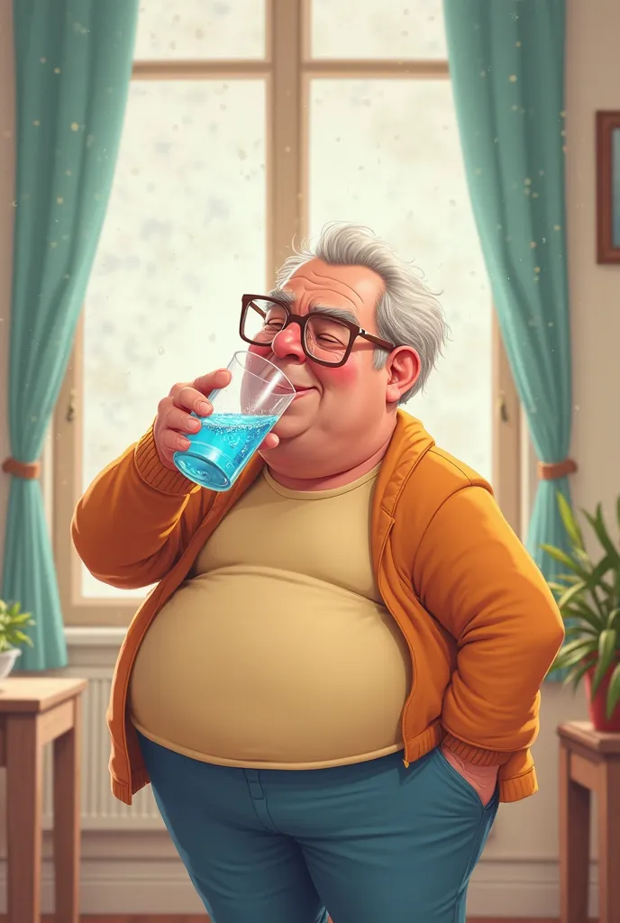 Cartoon of Mr.. Dad drinking water