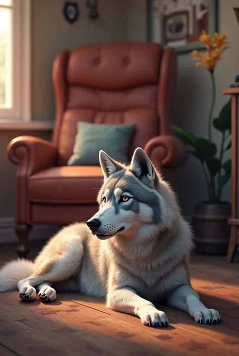 Soon let us have a nice room in the back, get a player's chair lying on the floor and have a Siberian wolf lying on the ground with animation effect in the photo