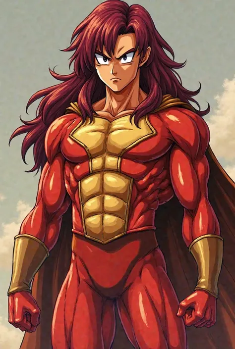 Create a character that is a hybrid Tamaranean-Kryptonian that has the body of Broly from Dragon Ball Super but that has a human aspect with a skin color of golden orange, dark red hair and has Tamaranean clothes.