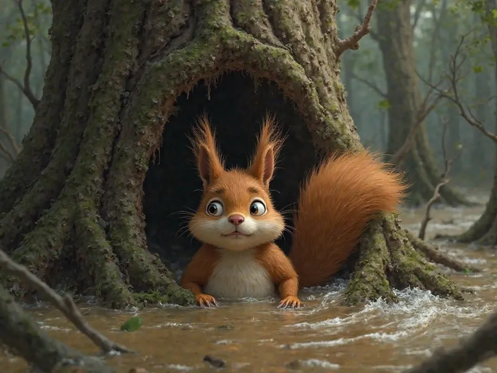 A squirrel whose house is drowning