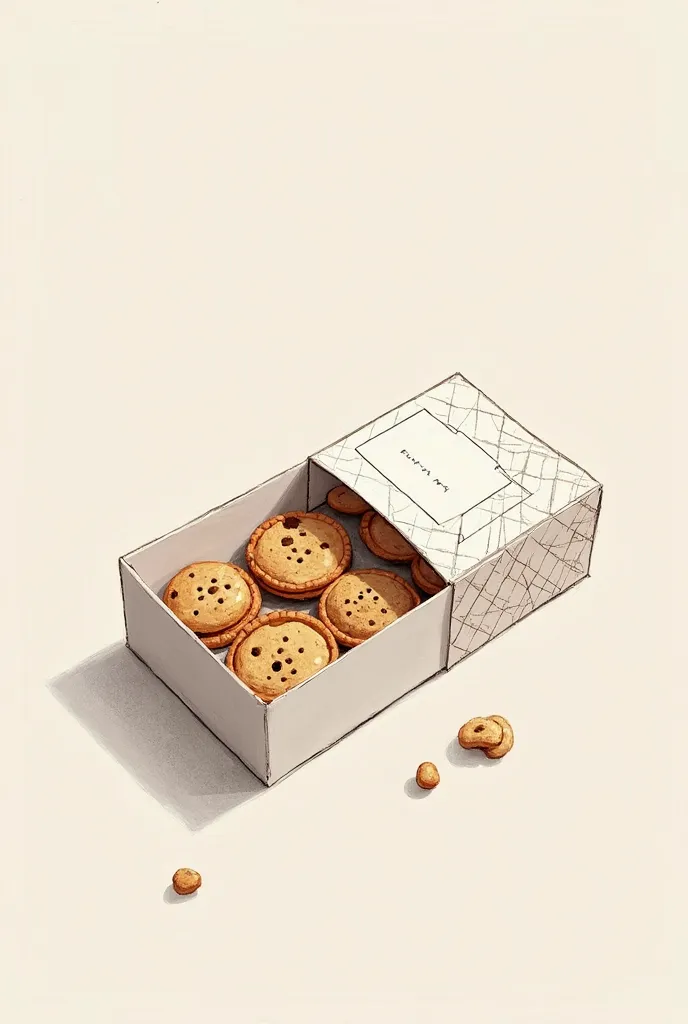 sketch picture of food packaging products (cookies) that use boxes. decorate the box with a minimalist pattern but able to attract buyers. The sketch picture is just a box of cookies.