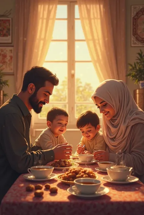 Muslim family break fasting maghrib