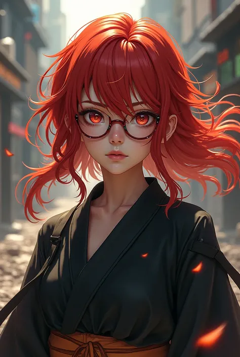  Female jujutsu character Kaisen ,  red hair , big brown eyes with lenses