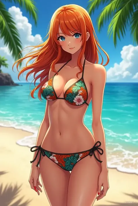 Here’s the prompt copied and pasted for you:
Prompt: “A stunning anime girl with long, luscious red hair flowing in the breeze, vibrant bright blue eyes sparkling with allure, huge breasts barely contained by a skimpy micro bikini, and a curvaceous huge bu...