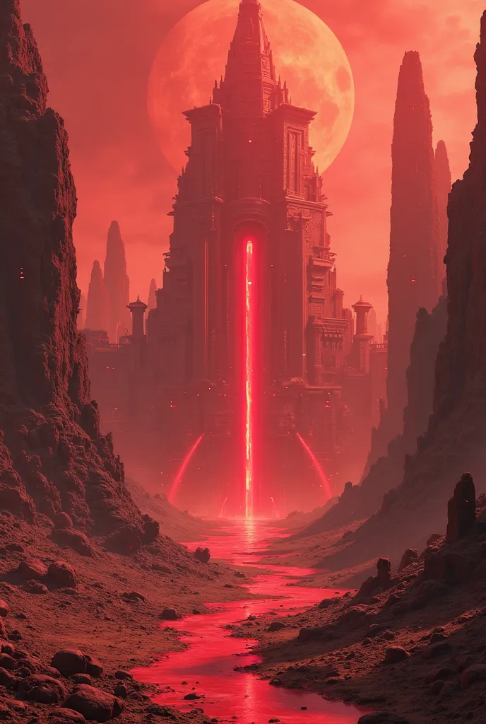 there is a large red city with a red fountain in the middle, post apocalyptic coruscant, futuristic setting, coruscant, futuristic base, inside a futuristic army base, huge futuristic temple city, martian city, giant aztec space city, scifi setting, ancien...