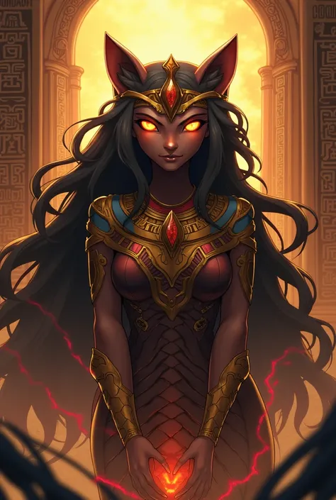 YU-GI-OH carte monstre, Sekhmet Egyptian goddess with the face of a lioness , anime YU-GI-OH Duel monster, Detailed image.