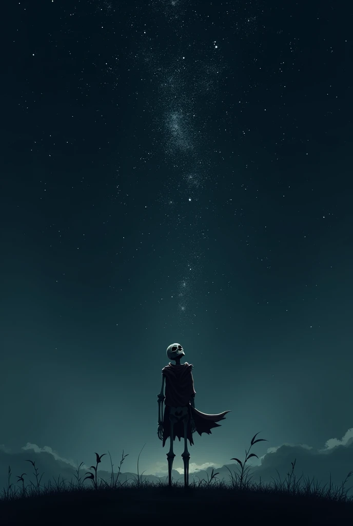 sans the skeleton, stargazing in the starry night sky 