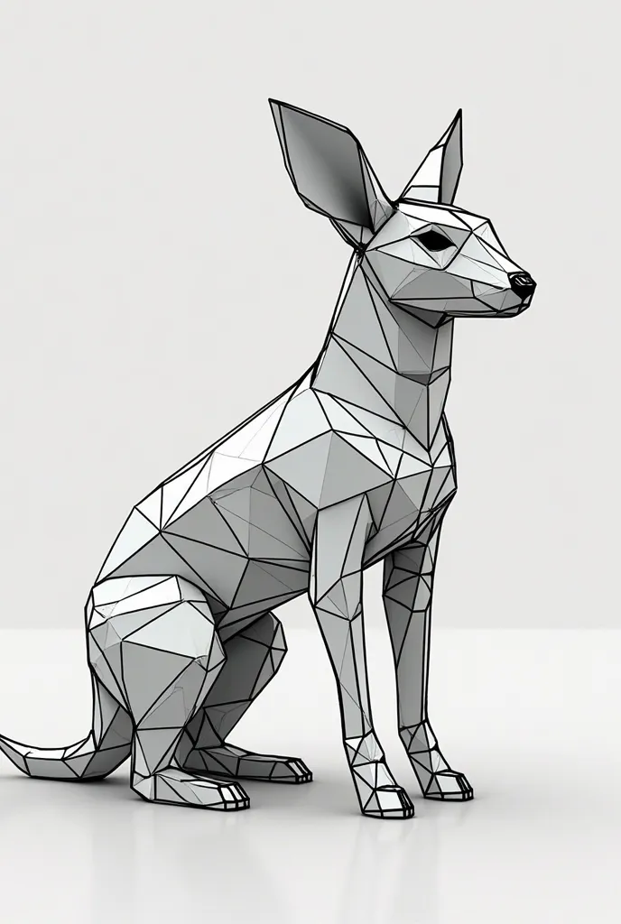 Wireframe-style geometric animal illustration, simple and minimalist, abstract low-poly structure, black and white, clean thin lines, modern digital aesthetics, futuristic design.
