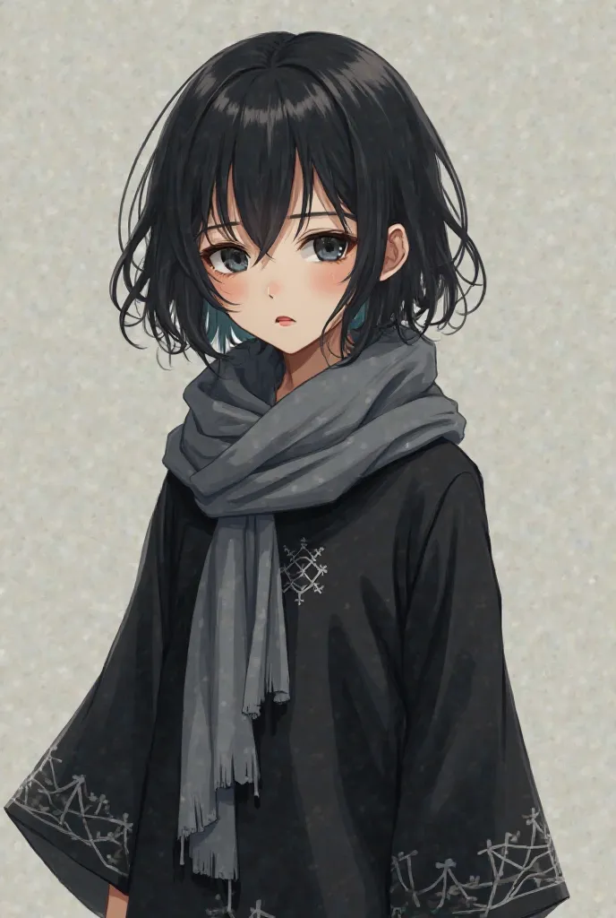 He was born at the age of 23 wearing a Chinese dress but in dark black with a gray scarf. His eyes are black and his hair is medium length. Anime character