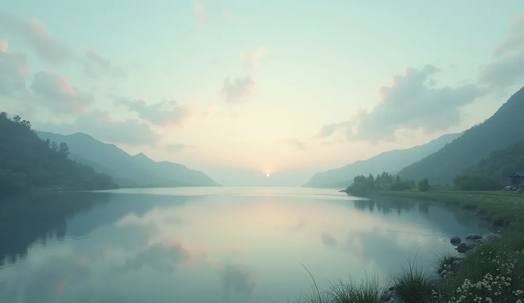 Tranquil Lake at Dawn – A serene landscape, with calm waters reflecting the sky, clearly symbolizing what silence brings.