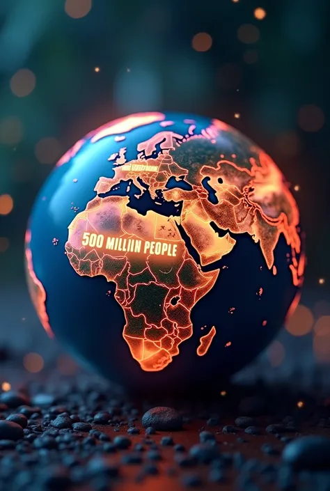 An 8K UHD ultrarrealistic image of a globe with glowing statistics about diabetes, such as '500 million people affected worldwide.' The scene is vibrant and impactful, with detailed textures of the globe and the glowing numbers. The background is soft and ...