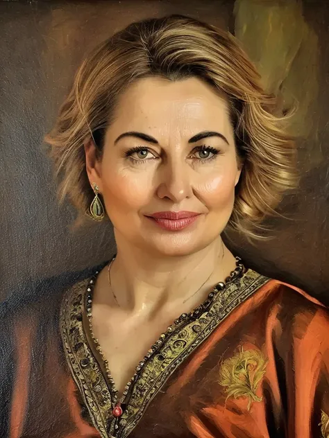 portrite of 40-year-old beautiful woman @zolot  , (baroque oil painting style )