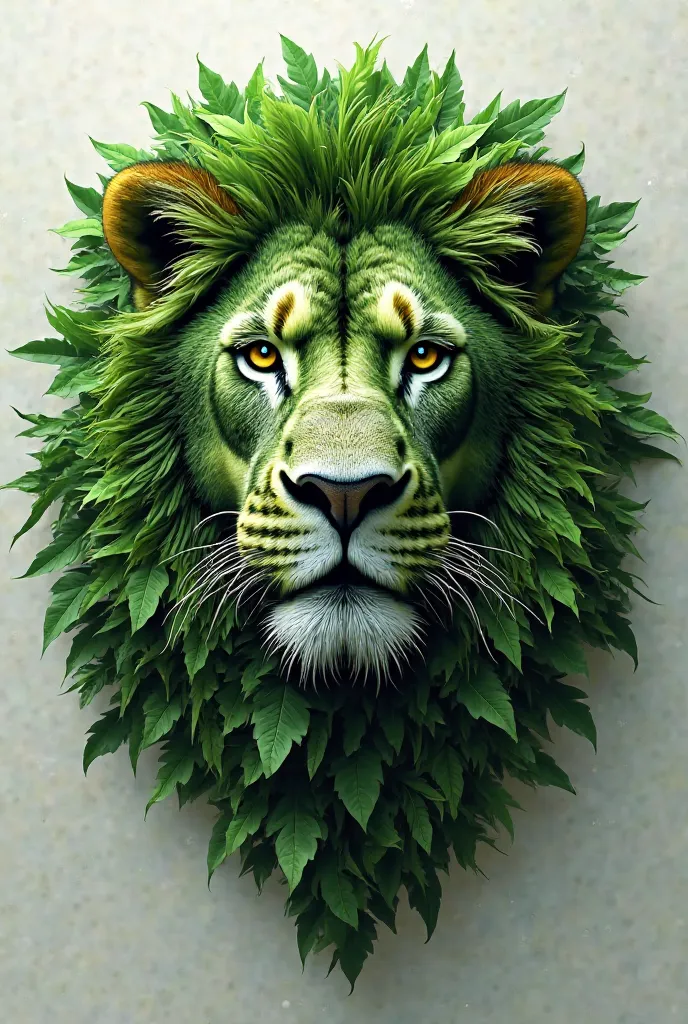 Lion's face made up of green leaves